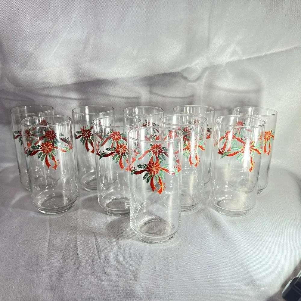 Vintage Libbey Christmas Drinking Glasses Set Of 10 EUC‎ 16 oz Original Box